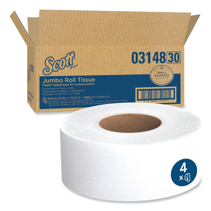 Scott Essential JRT Jumbo Roll Bathroom Tissue, Septic Safe, 2-Ply, White, 3.55" x 1,000 ft, 4 Rolls/Carton