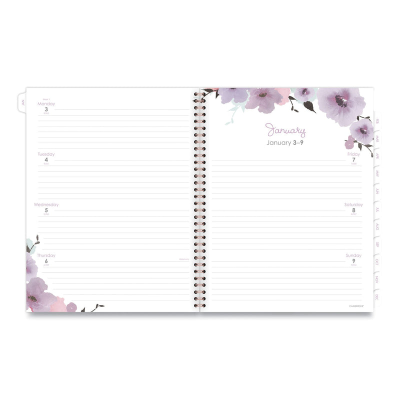 Cambridge Mina Weekly/Monthly Planner, Main Floral Artwork, 11 x 8.5, White/Violet/Peach Cover, 12-Month (Jan to Dec): 2023