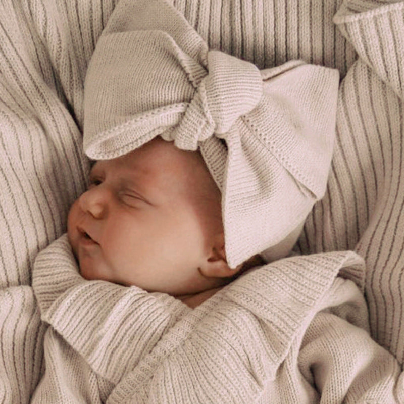 Baby Ruffle-Trim Sweater Cardigan Outfit Pants Headband 3-Piece Set