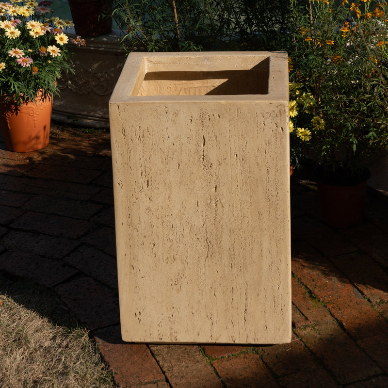 Handmade Travertine Planter Box, Antique Brown, 19.75"H