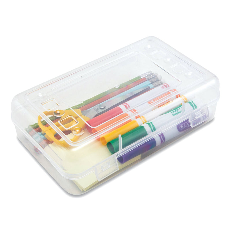 Advantus Gem Polypropylene Pencil Box with Lid, Polypropylene, 8.5 x 5.25 x 2.5, Clear