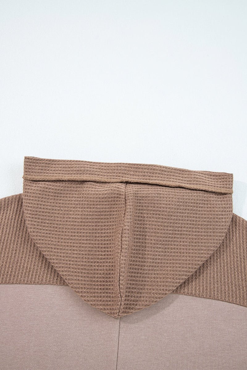 Goat Waffle Contrast Patchwork Plus Size Pocketed Hoodie