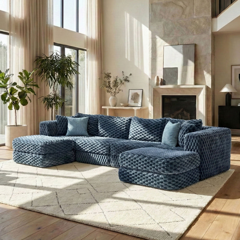 Modular Sectional Sofa, Boneless Couch With 2 Movable Ottomans