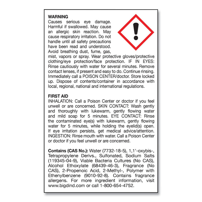 Big D Industries Enzym D Digester Liquid Deodorant, Lemon, 32 oz Bottle, 12/Carton