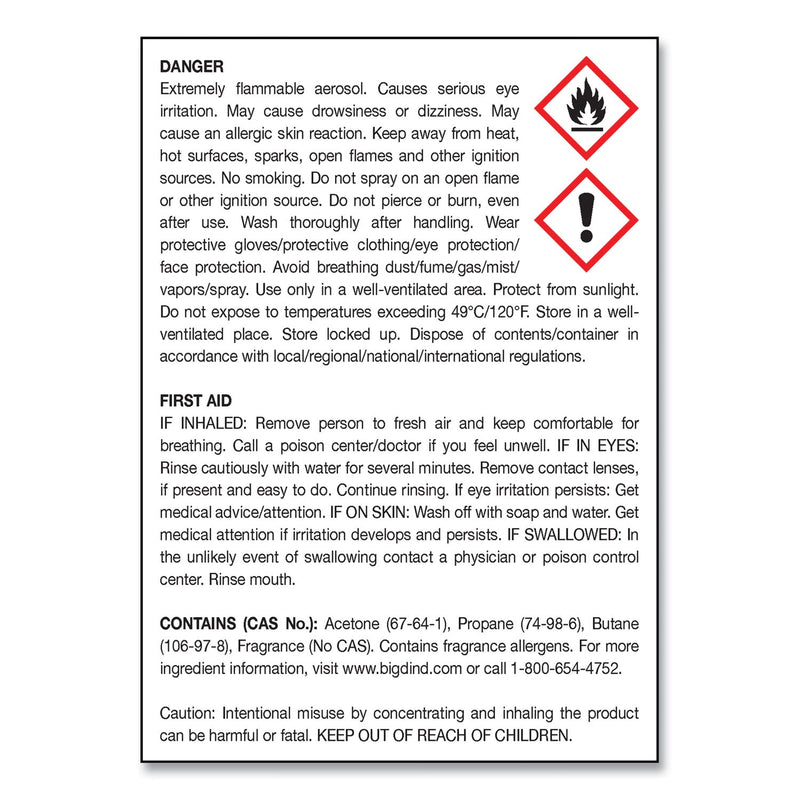 Big D Industries Metered Concentrated Room Deodorant, Mountain Air Scent, 7 oz Aerosol Spray, 12/Carton