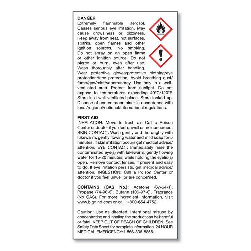 Big D Industries Fire D One Shot Aerosol, 5 oz Aerosol Spray, 12/Carton