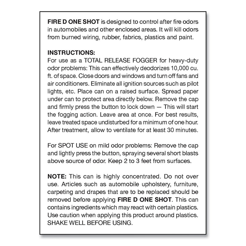 Big D Industries Fire D One Shot Aerosol, 5 oz Aerosol Spray, 12/Carton
