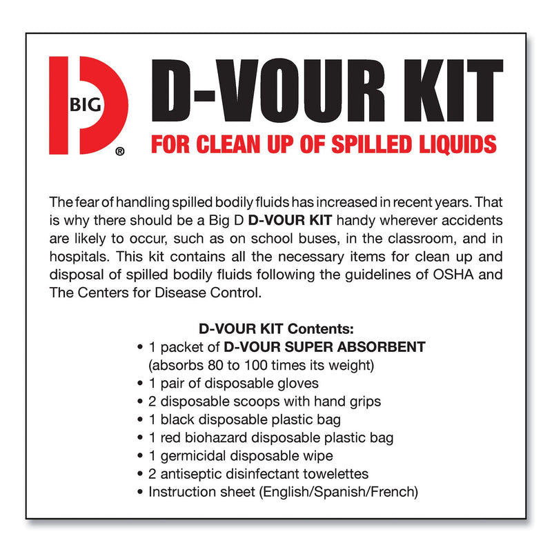 Big D Industries D'vour Clean-up Kit, Powder, All Inclusive Kit, 6/Carton