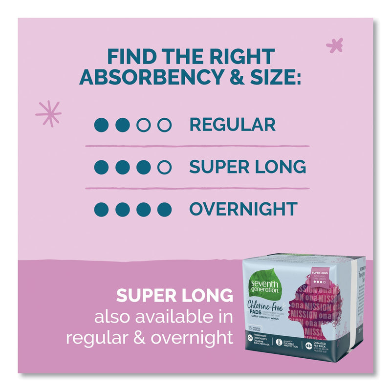 Seventh Generation Chlorine-Free Ultra Thin Pads with Wings, Super Long, 16/Pack, 6 Packs/Carton