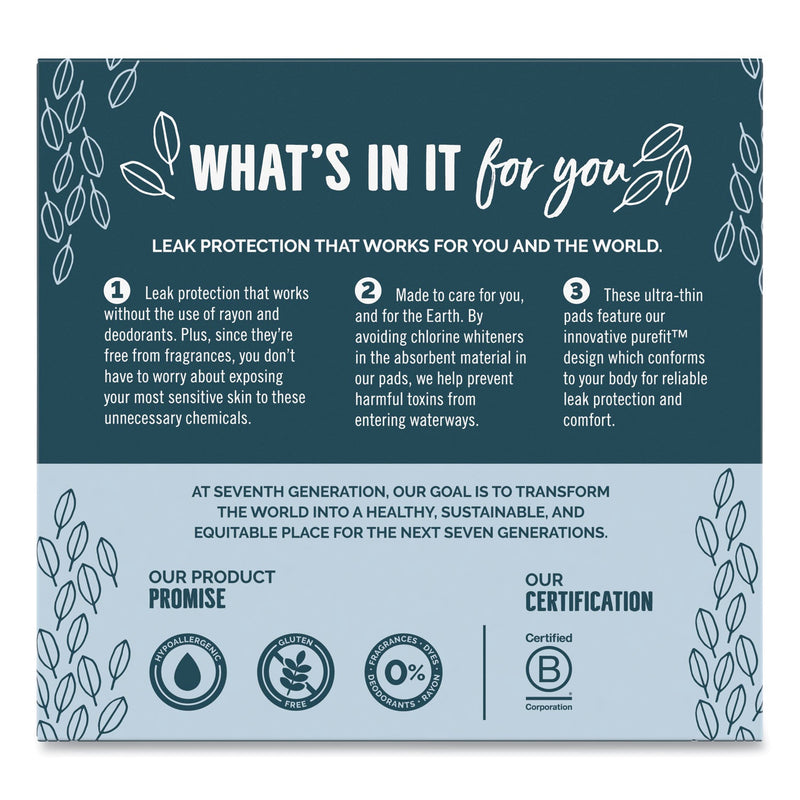 Seventh Generation Chlorine-Free Ultra Thin Pads with Wings, Super Long, 16/Pack, 6 Packs/Carton