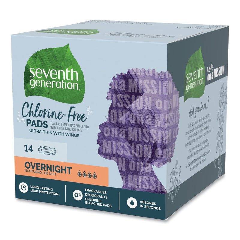 Seventh Generation Chlorine-Free Ultra Thin Pads with Wings, Overnight, 14/Pack
