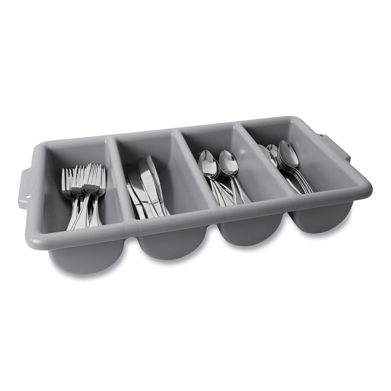 Rubbermaid Cutlery Bin, 4 Compartments, Plastic, 11.5 x 21.25 x 3.75, Plastic, Gray