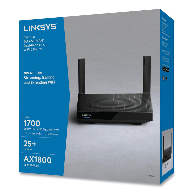 LINKSYS MAX-STREAM Mesh Wi-Fi 6 Router, 6 Ports, Dual-Band 2.4 GHz/5 GHz