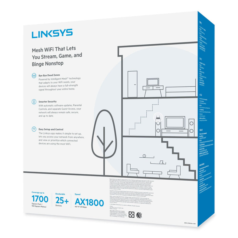 LINKSYS MAX-STREAM Mesh Wi-Fi 6 Router, 6 Ports, Dual-Band 2.4 GHz/5 GHz