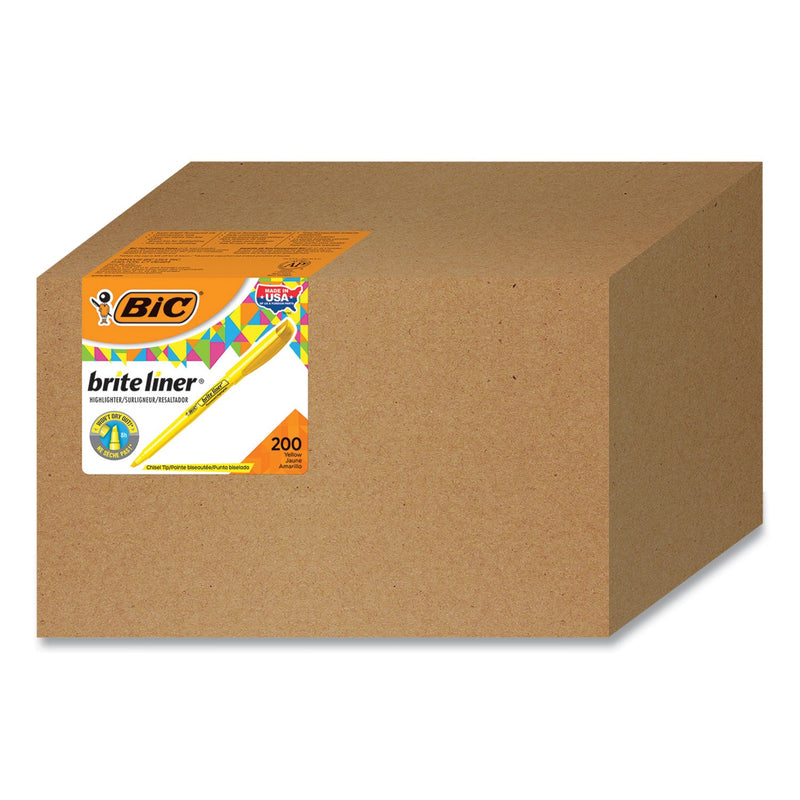 BIC Brite Liner Highlighter Xtra Value Pack, Yellow Ink, Chisel Tip, Yellow/Black Barrel, 200/Carton