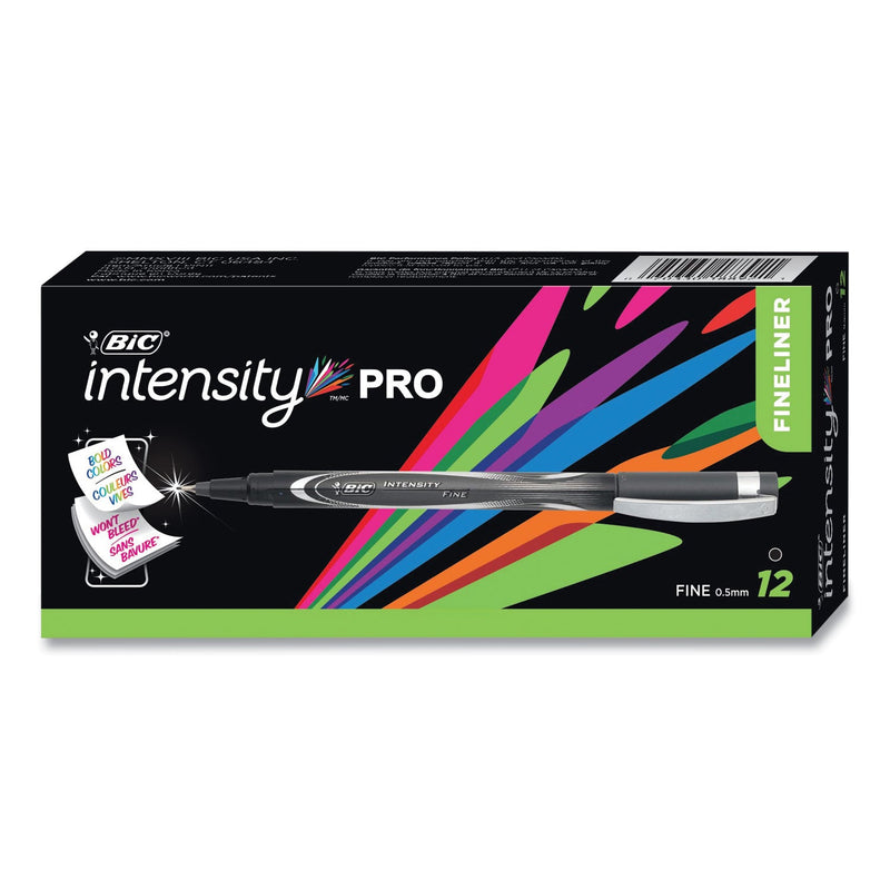 BIC Intensity Porous Point Pen, Stick, Fine 0.5 mm, Black Ink, Black Barrel, Dozen