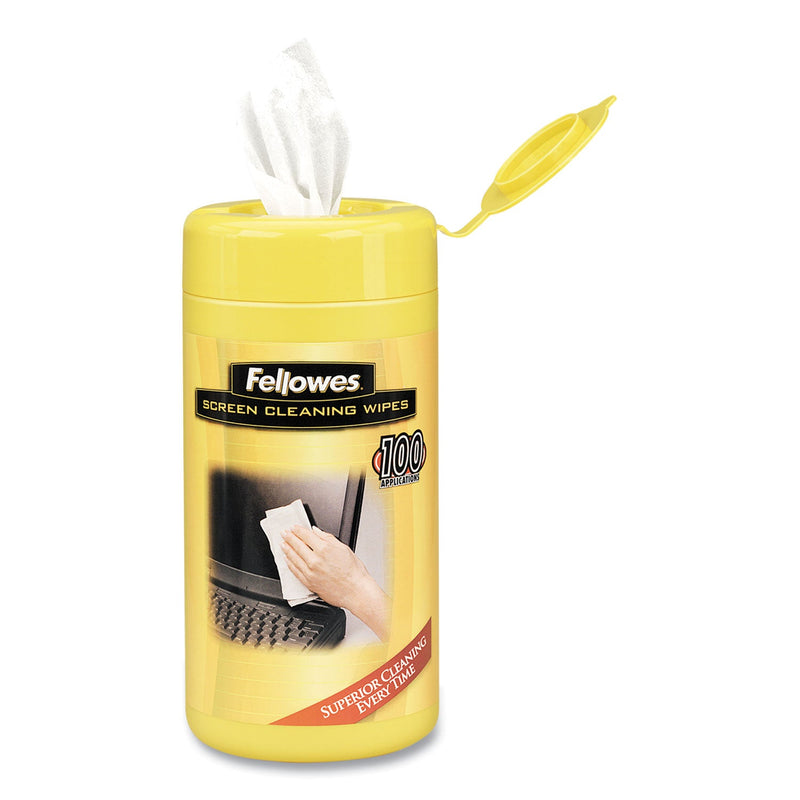Fellowes Screen Cleaning Wet Wipes, 5.12 x 5.90, 100/Tub