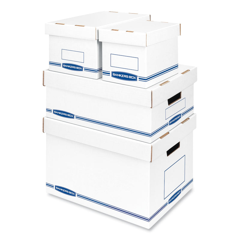 Bankers Box Organizer Storage Boxes, Large, 12.75" x 16.5" x 6.5", White/Blue, 12/Carton