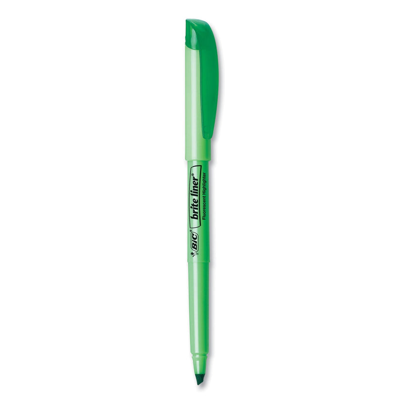 BIC Brite Liner Highlighter, Fluorescent Green Ink, Chisel Tip, Green/Black Barrel, Dozen