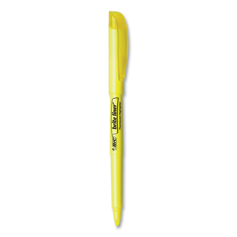 BIC Brite Liner Highlighter, Fluorescent Yellow Ink, Chisel Tip, Yellow/Black Barrel, Dozen