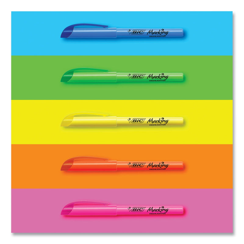 BIC Brite Liner Highlighter, Fluorescent Blue Ink, Chisel Tip, Blue/Black Barrel, Dozen