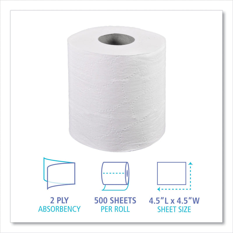 Boardwalk 2-Ply Toilet Tissue, Septic Safe, White, 4.5 x 4.5, 500 Sheets/Roll, 96 Rolls/Carton