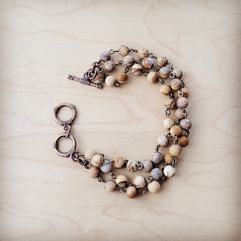 Frosted Picture Jasper Triple Strand Bracelet 808f