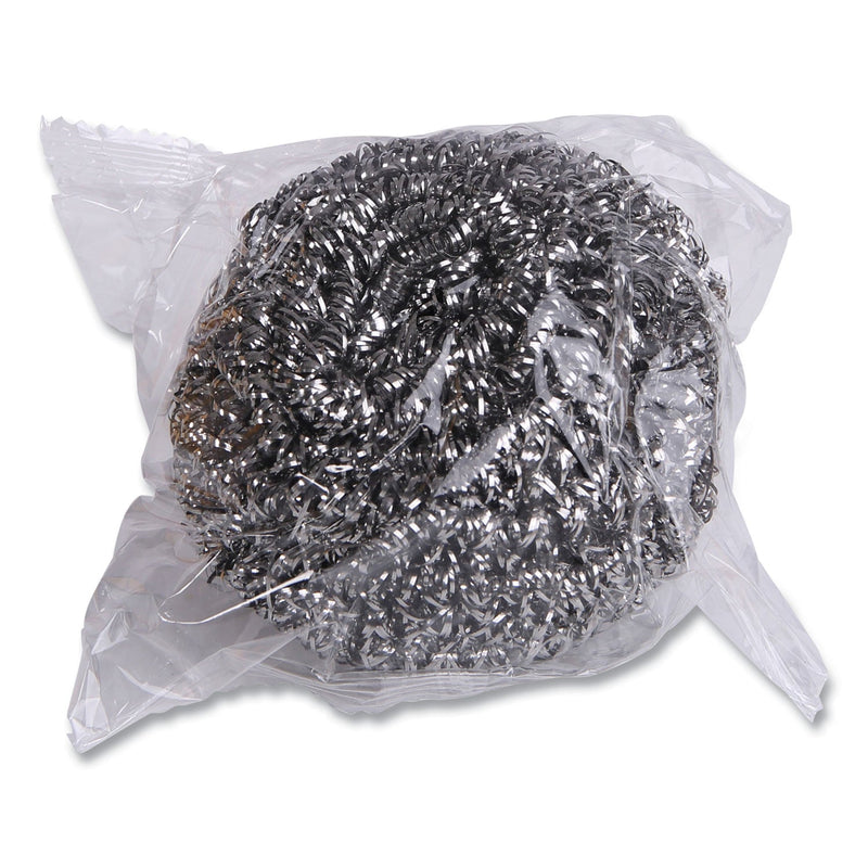 Boardwalk Stainless Steel Scrubber, Large Size, 2.5 x 2.75, Steel Gray, 12/Carton