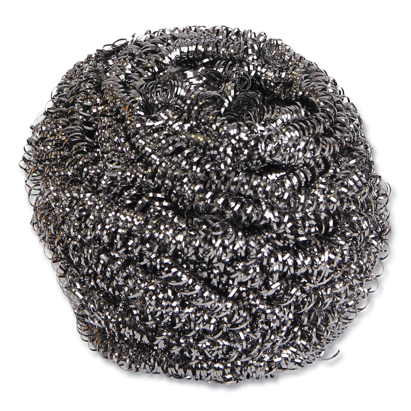 Boardwalk Stainless Steel Scrubber, Large Size, 2.5 x 2.75, Steel Gray, 12/Carton