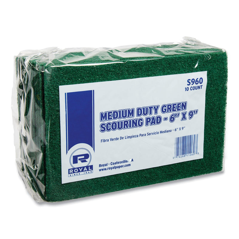 AmerCareRoyal Medium-Duty Scouring Pad, 6 x 9, Green, 10 Pads/Pack, 6 Packs/Carton
