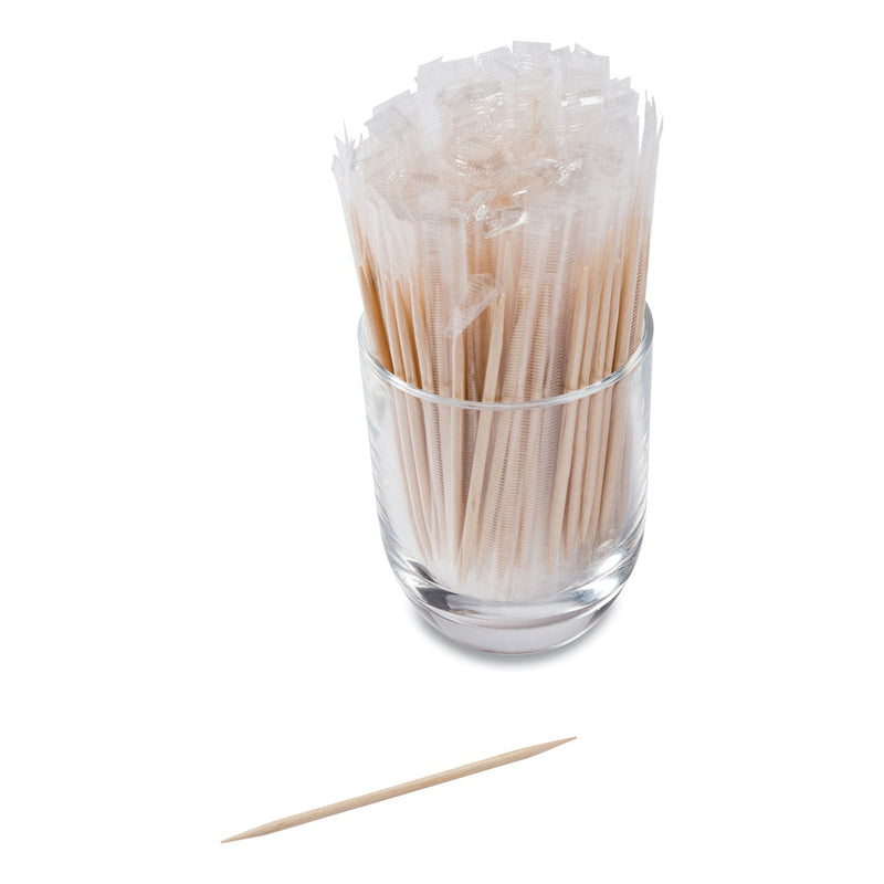 AmerCareRoyal Cello-Wrapped Round Wood Toothpicks, 2.5", Natural, 1,000/Box, 15 Boxes/Carton