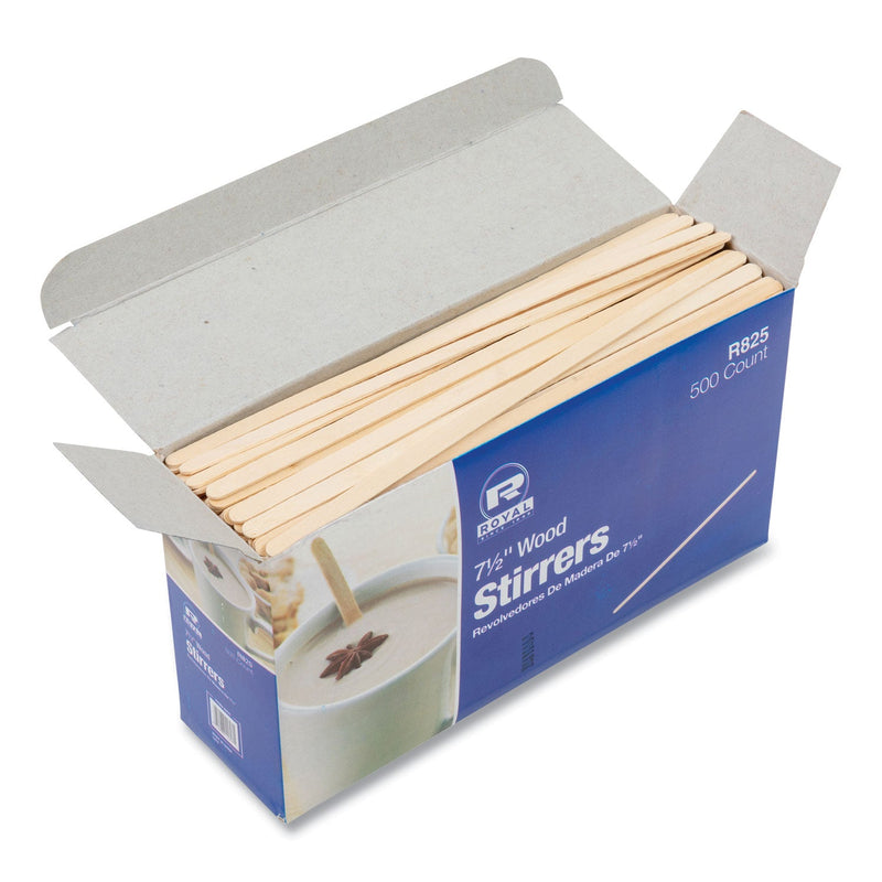 AmerCareRoyal Wood Coffee Stirrers, 7.5" Long, 500/Box, 10 Boxes/Carton