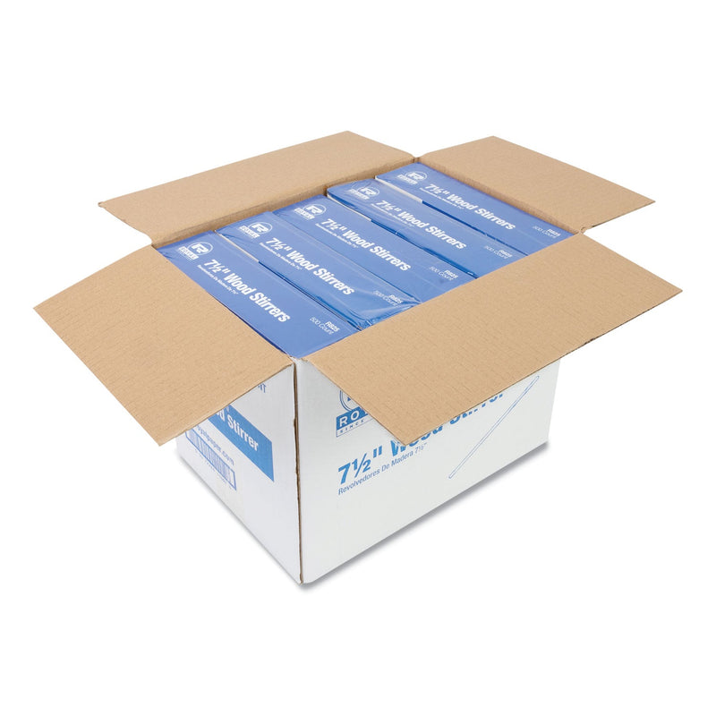 AmerCareRoyal Wood Coffee Stirrers, 7.5" Long, 500/Box, 10 Boxes/Carton