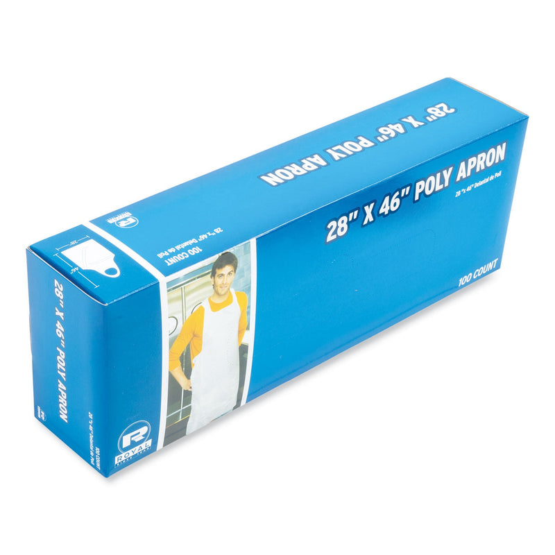 AmerCareRoyal Poly Apron, 28 x 46,  One Size Fits All, White, 100/Pack, 10 Packs/Carton