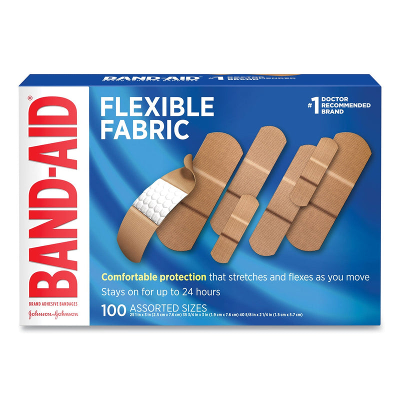 BAND-AID Flexible Fabric Adhesive Bandages, Assorted, 100/Box
