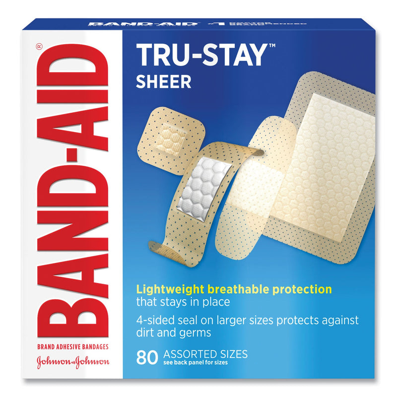 BAND-AID Tru-Stay Sheer Strips Adhesive Bandages, Assorted, 80/Box