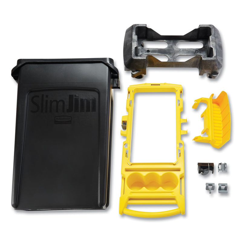 Rubbermaid Slim Jim Single-Stream Cleaning Cart Kit, Plastic, 1 Bin, 14.10" x 34.3" x 35.8", Black/Yellow