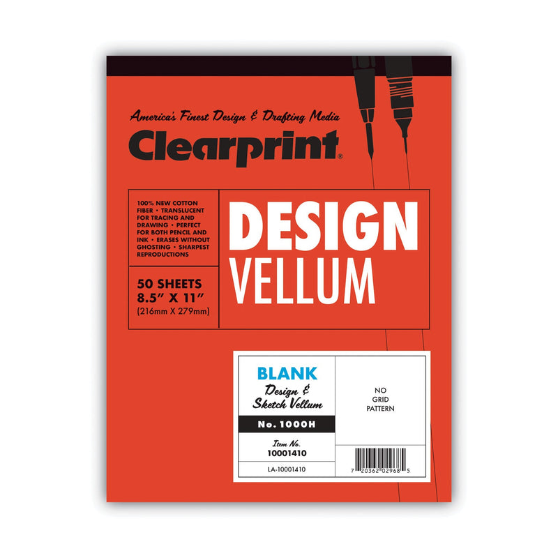 Clearprint Design Vellum Paper, 16 lb Bristol Weight, 8.5 x 11, Translucent White, 50/Pad