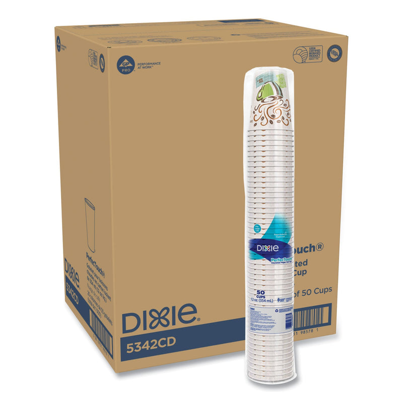 Dixie PerfecTouch Paper Hot Cups, 12 oz, Coffee Haze Design, 50/Sleeve, 20 Sleeves/Carton