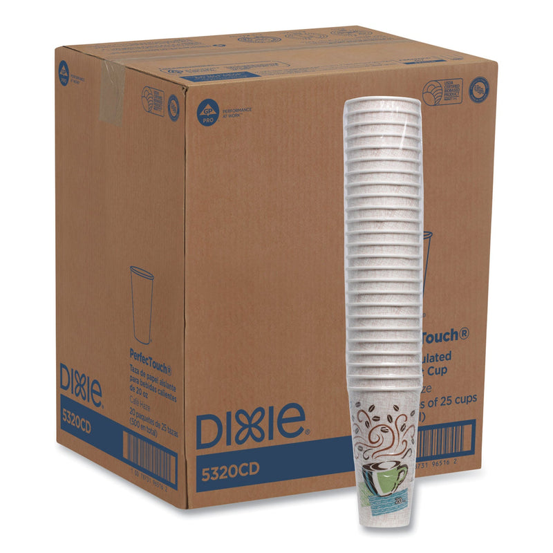 Dixie PerfecTouch Paper Hot Cups, 20 oz, Coffee Haze Design, 25/Sleeve, 20 Sleeves/Carton