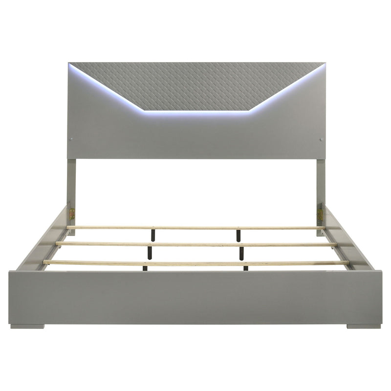 Ives Eastern King Panel Bed LED Headboard Grey High Gloss