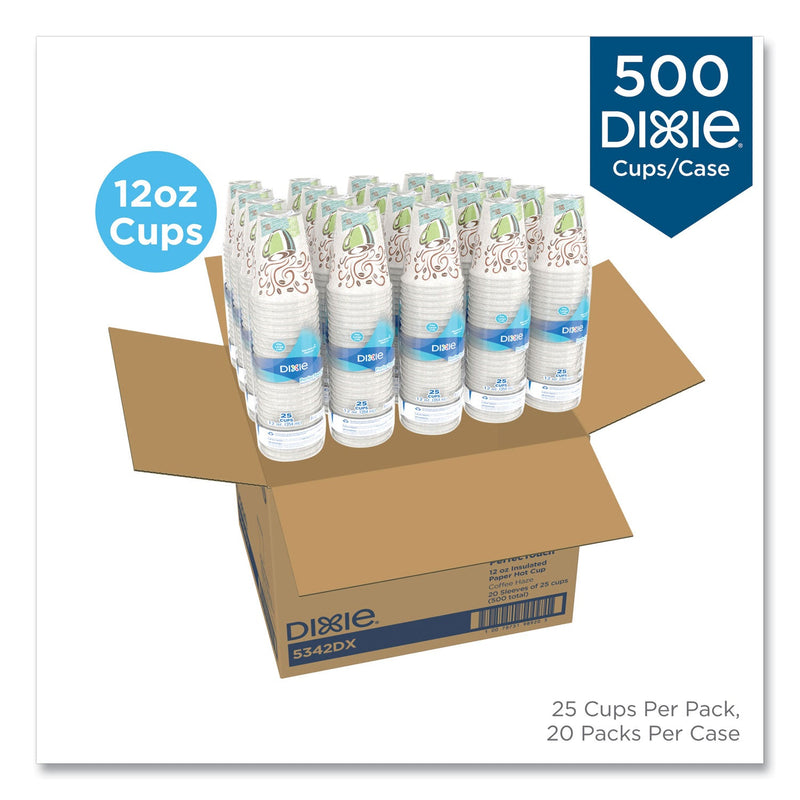 Dixie PerfecTouch Paper Hot Cups, 12 oz, Coffee Haze Design, 25 Sleeve, 20 Sleeves/Carton