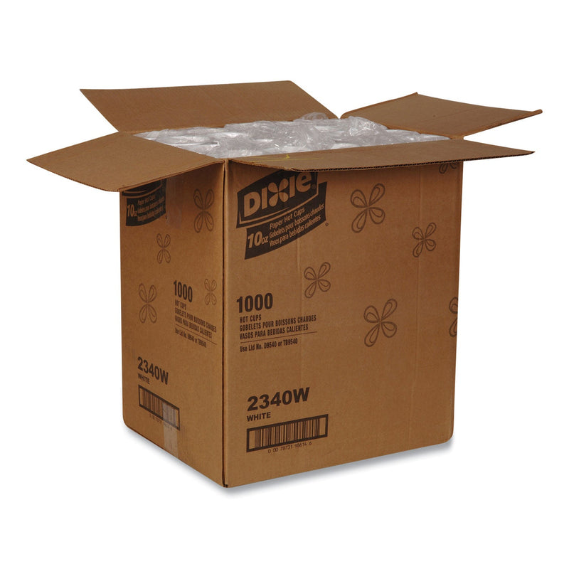 Dixie Paper Hot Cups, 10 oz, White, 50/Sleeve, 20 Sleeves/Carton