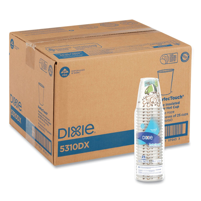 Dixie PerfecTouch Paper Hot Cups, 10 oz, Coffee Haze Design, 25 Sleeve, 20 Sleeves/Carton