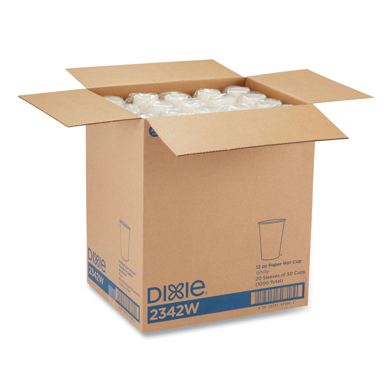 Dixie Paper Hot Cups, 12 oz, White, 50/Sleeve, 20 Sleeves/Carton