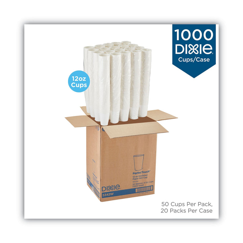 Dixie PerfecTouch Hot/Cold Cups, 12 oz, White, 50/Bag, 20 Bags/Carton