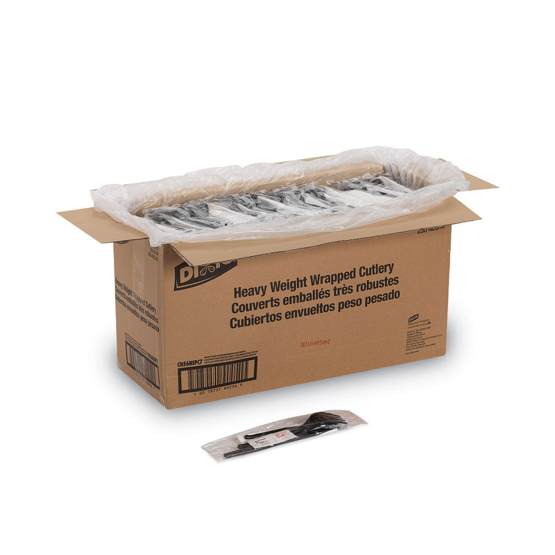 Dixie Wrapped Tableware/Napkin Packets, Fork/Knife/Spoon/Napkin, Black, 250/Carton