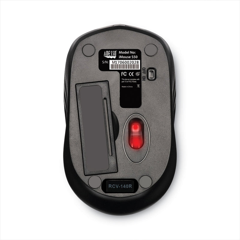 Adesso iMouse S50 Wireless Mini Mouse, 2.4 GHz Frequency/33 ft Wireless Range, Left/Right Hand Use, Black