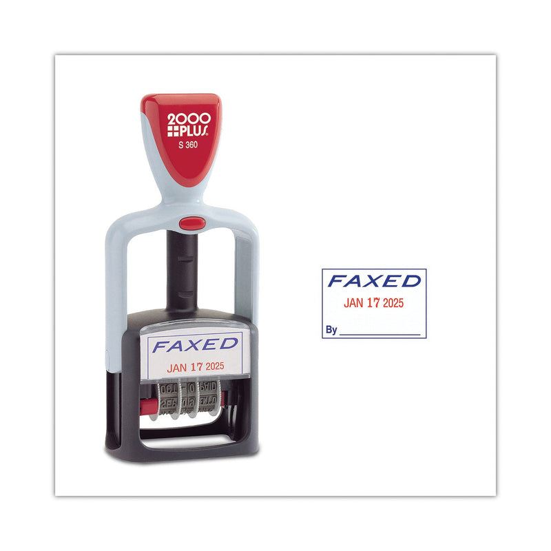 COSCO 2000PLUS Model S 360 Two-Color Message Dater, 1.75 x 1, "Faxed," Self-Inking, Blue/Red