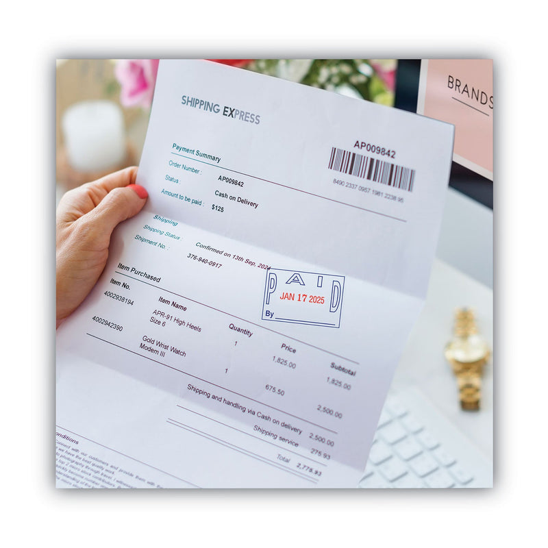 COSCO 2000PLUS Model S 360 Two-Color Message Dater, 1.75 x 1, "Paid," Self-Inking, Blue/Red